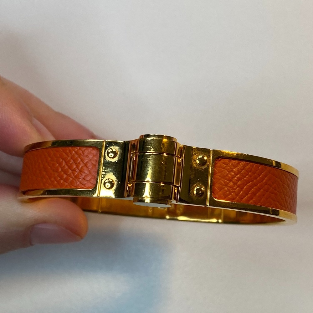 Authentic Herms Orange Hinged Bangle Bracelet - image 1